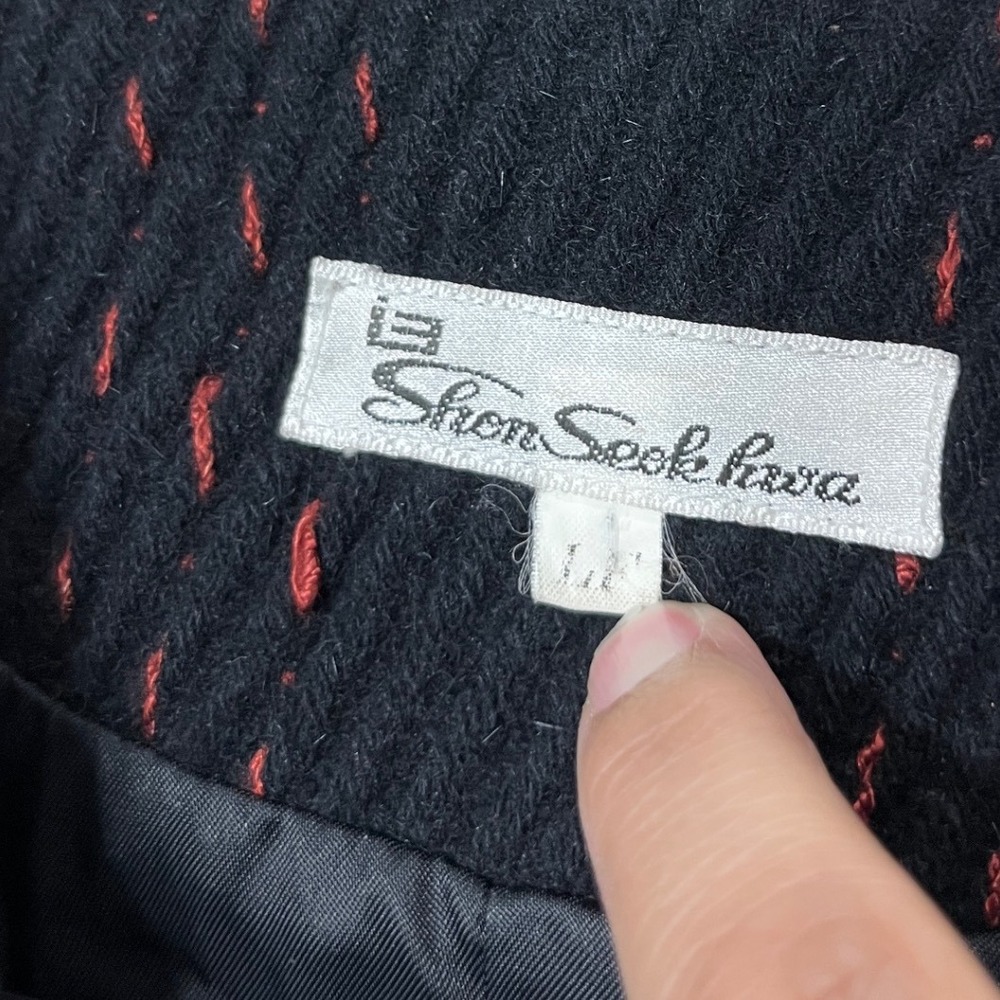 Shen Seek Hwa Black Red Striped Blazer Jacket One Button Collarless Size M - Picture 5 of 6